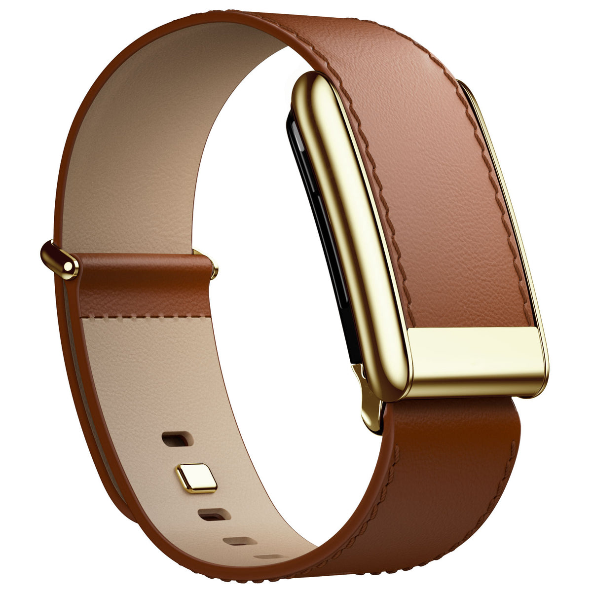 WHOOP 5.0 Leather Band — Polished Gold - 棕色1