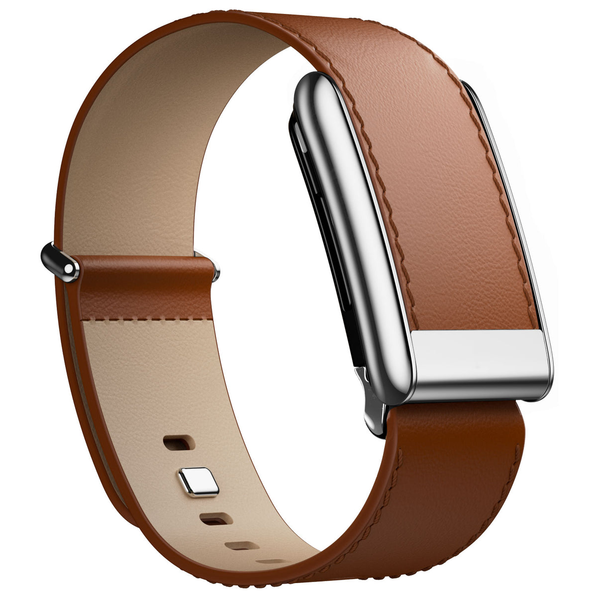 WHOOP 5.0 Leather Band — Polished Silver - 棕色1