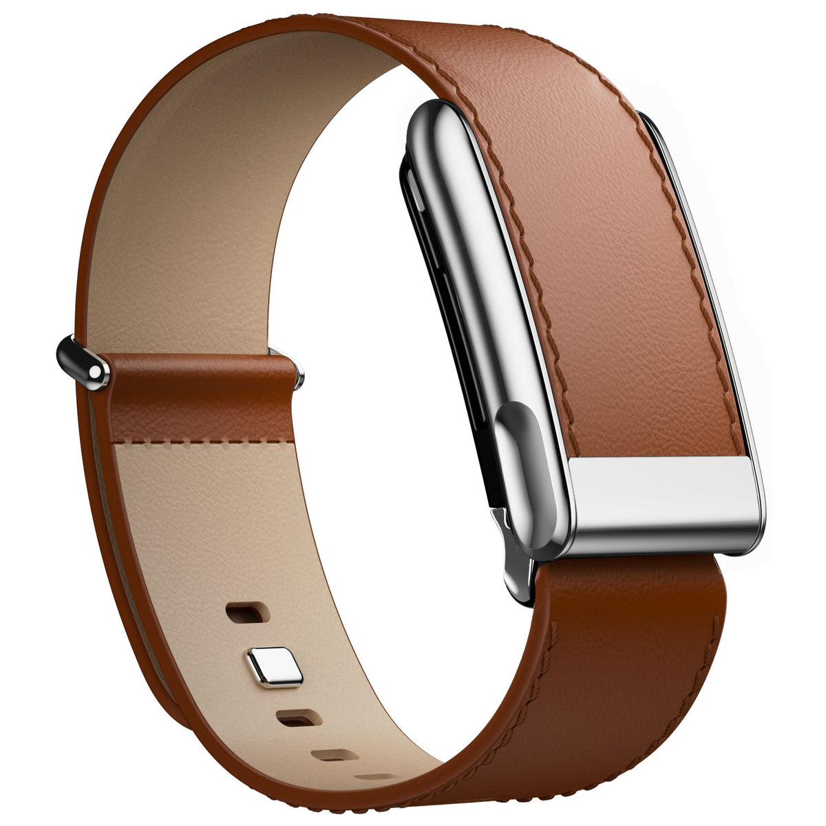 WHOOP 5.0 Leather Band — Polished Silver (MG) - 棕色1