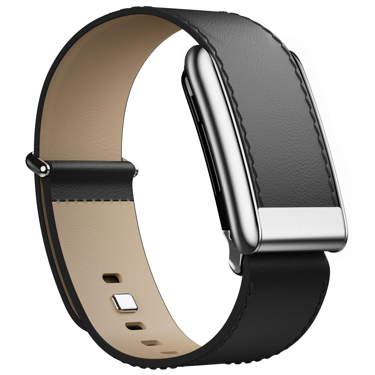 WHOOP 5.0 Leather Band — Polished Silver - 黑色1