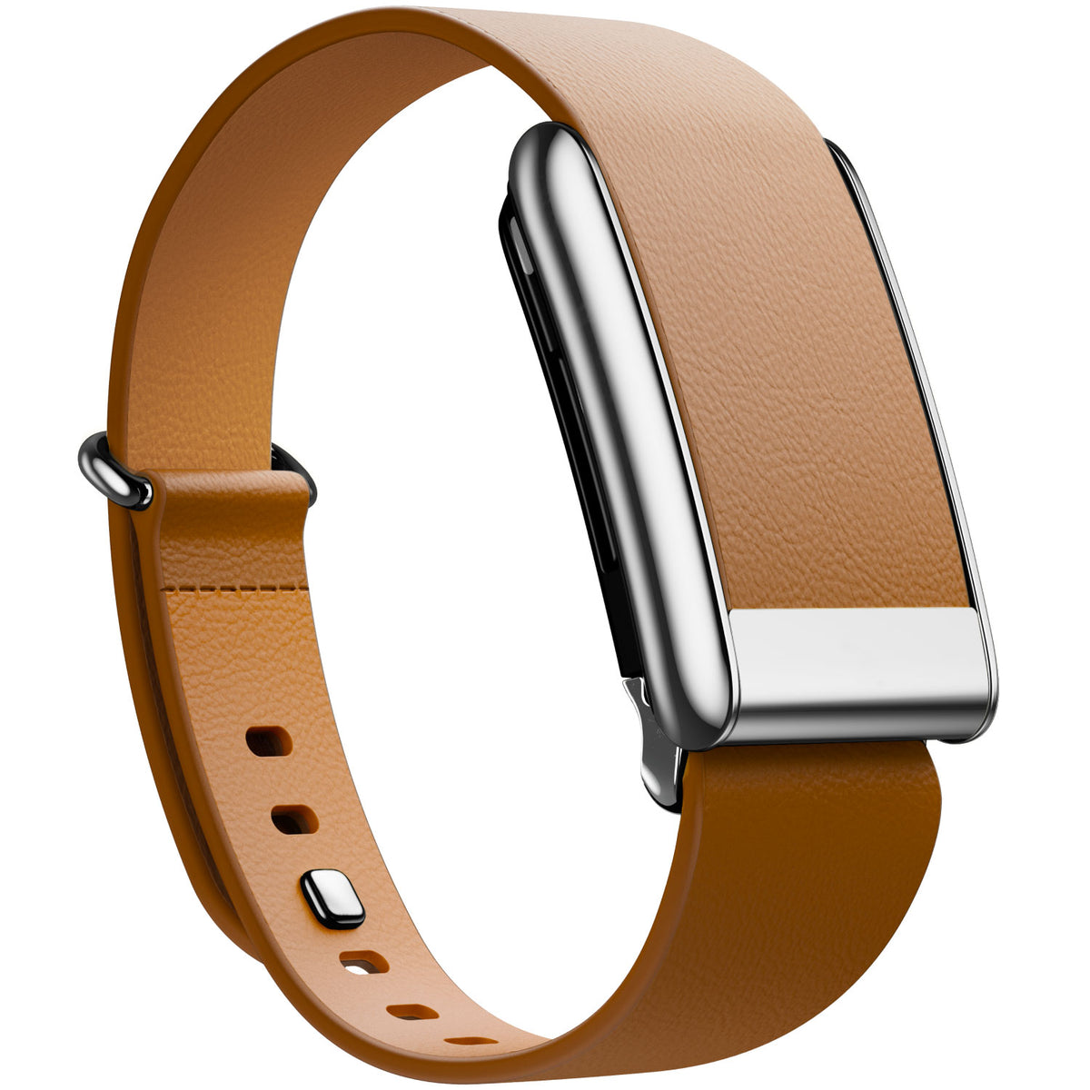 WHOOP 5.0 Leather Band — Polished Silver - 棕色