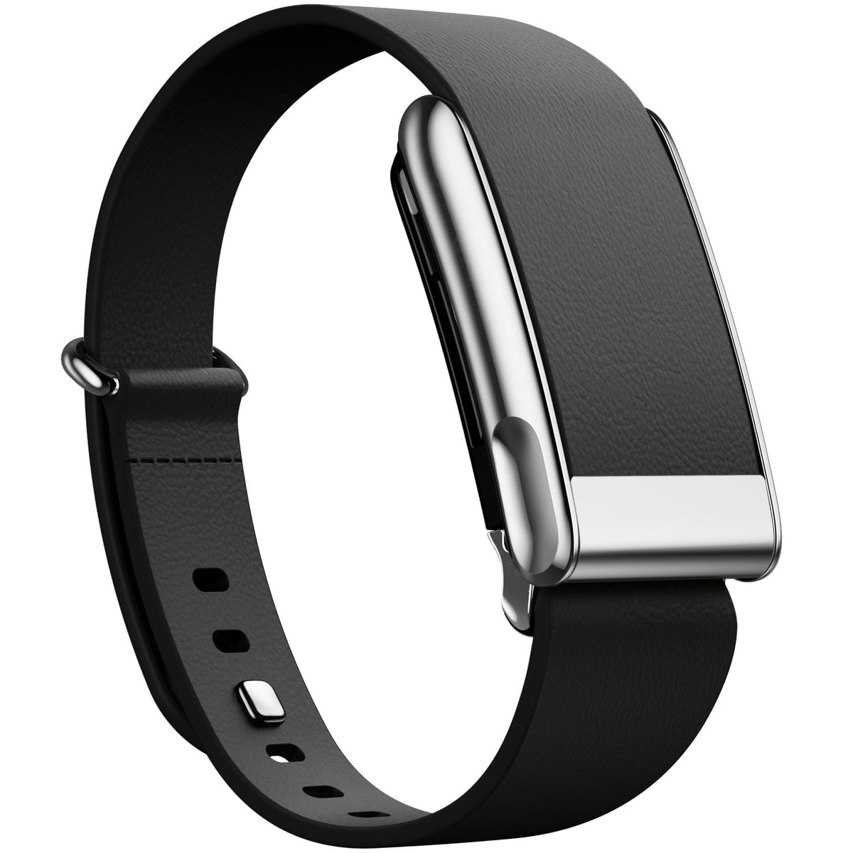 WHOOP 5.0 Leather Band — Polished Silver (MG) - 黑色