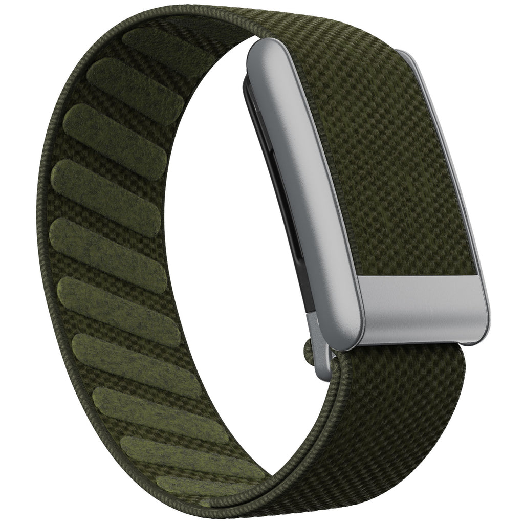 WHOOP 5.0 Standard Woven Band — Matte Silver - 苔绿