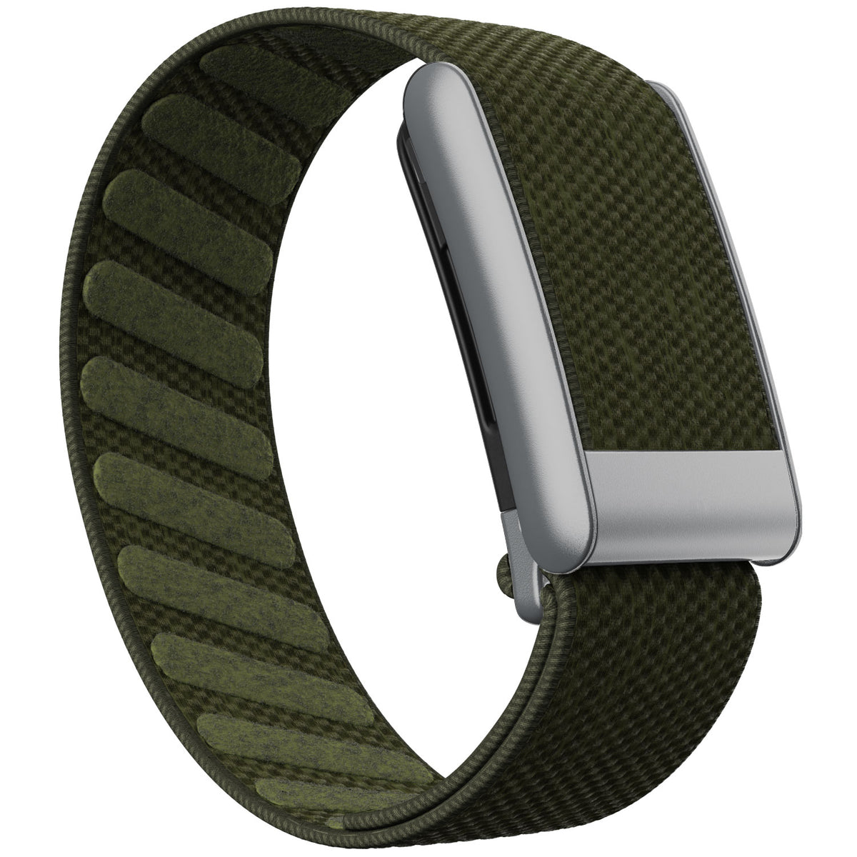 WHOOP 5.0 Standard Woven Band — Matte Silver - 苔绿